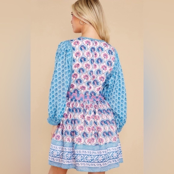 NWT Oliphant Tie Front Balloon Sleeve Dress in Iris Blue Floral, Small - Picture 3 of 7